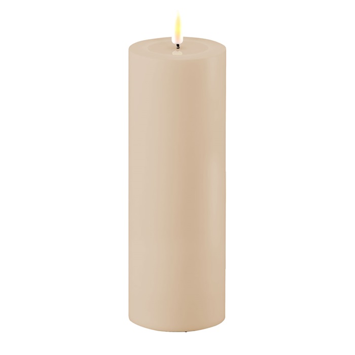 LED Stumpkerze sand "Outdoor" 7,5 x 20 cm