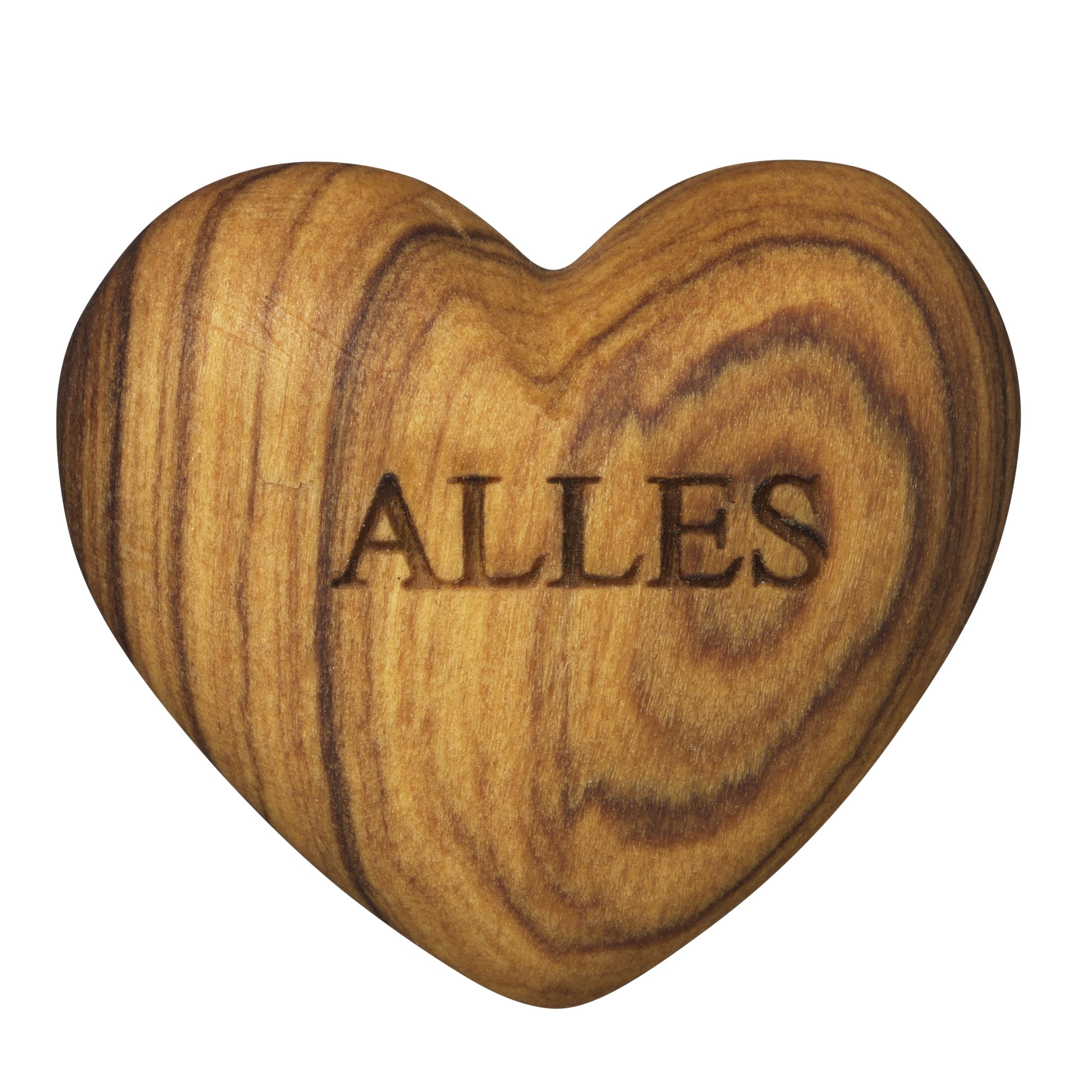 Herz aus Olivenholz "Alles Gute"