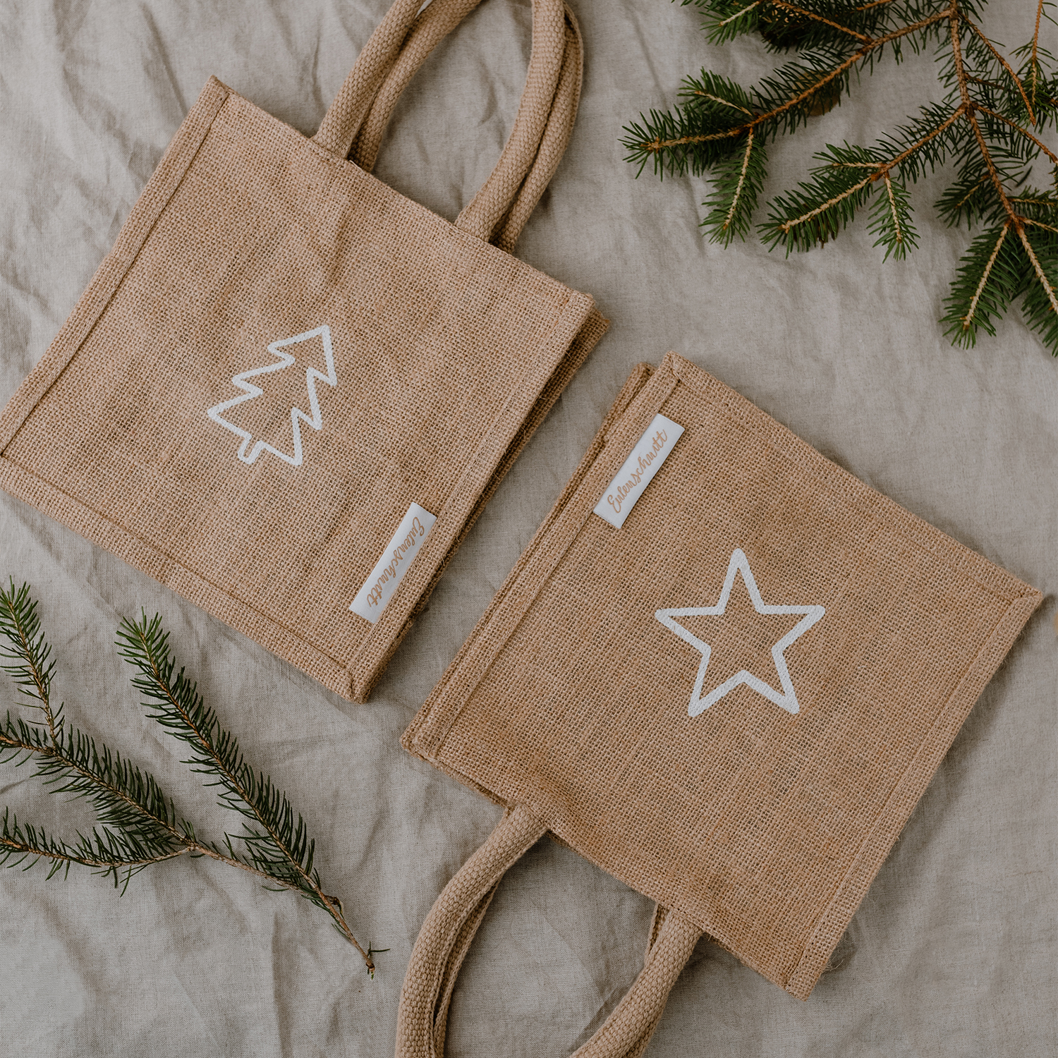 Mini Jute Shopper "Stern & Tanne" 2er-Set