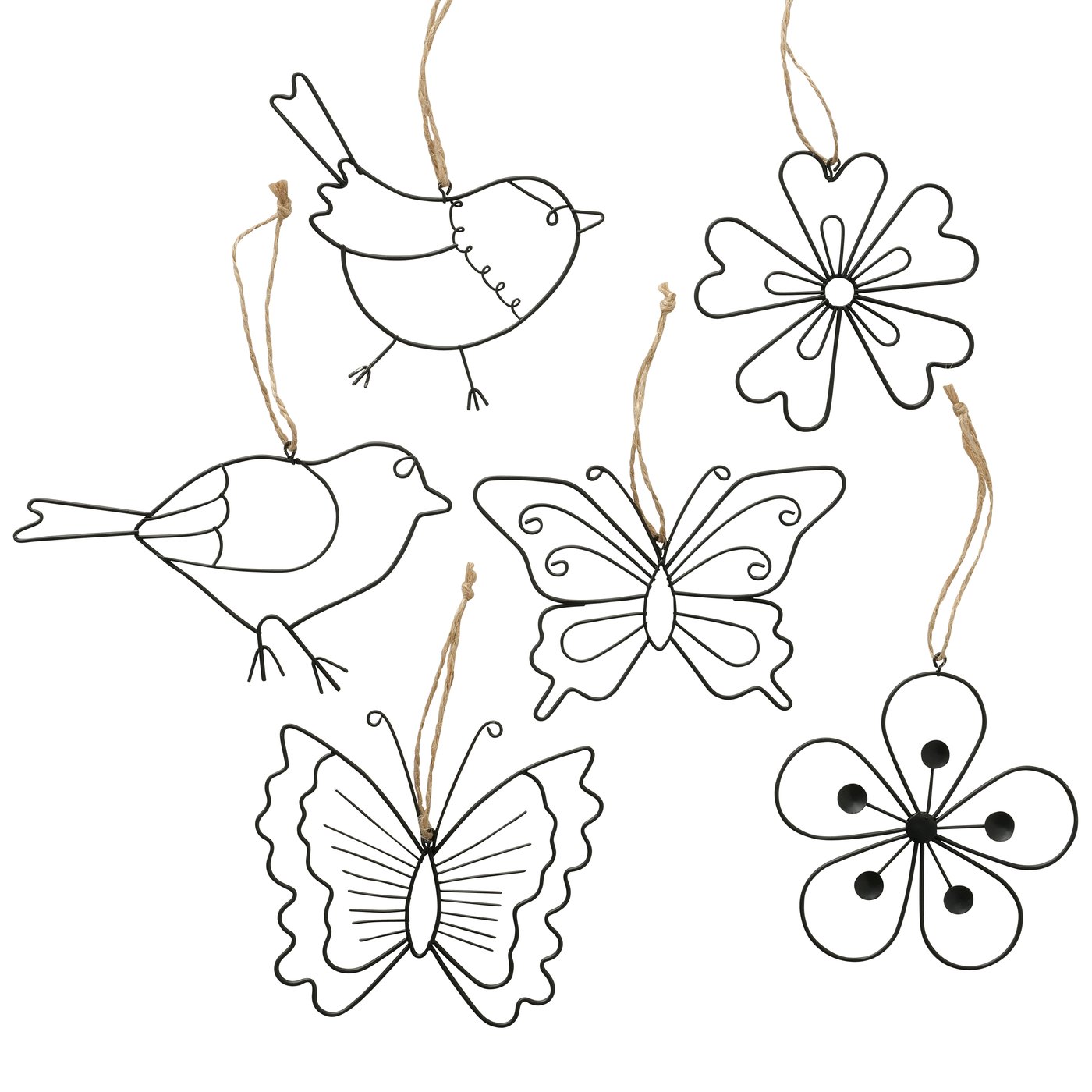 Metallhänger "Vogel, Schmetterling, Blume" 6er Set