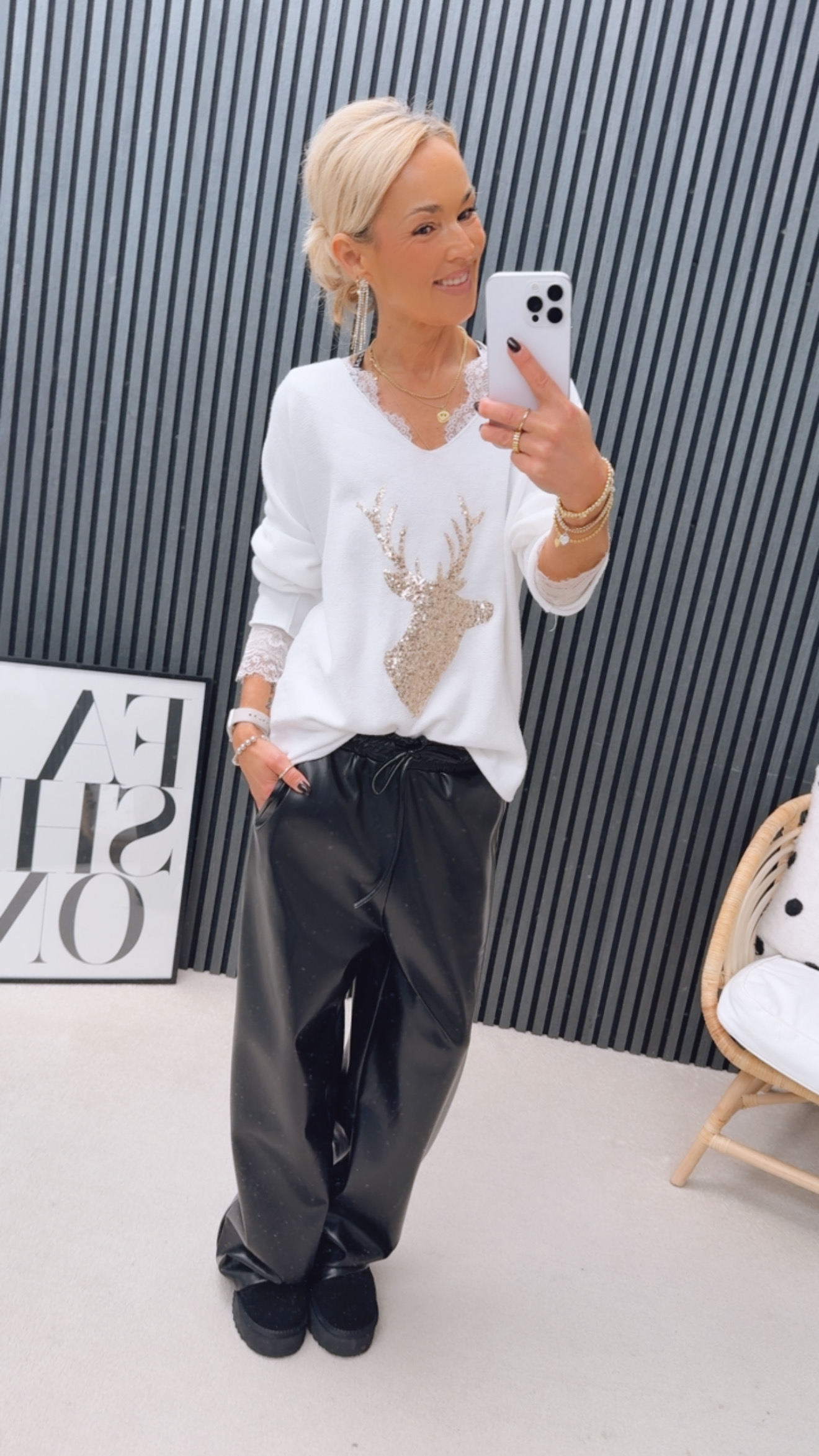 Feinstrick Pulli „Glitzi Hirschleee“