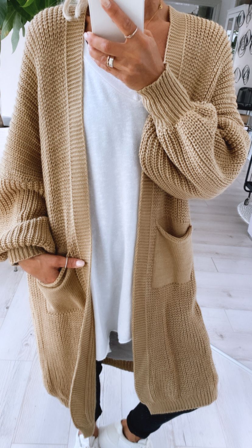 GRACE KARIN Damen Lange Strickjacke – Leicht, Offen, Maxi-Länge Mit Taschen, Für Alle Jahreszeiten